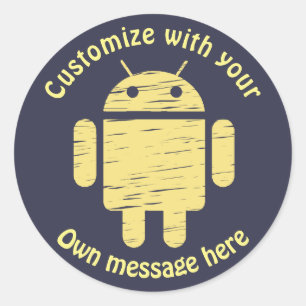 Sticker Rond Texte personnalisé du robot jaune
