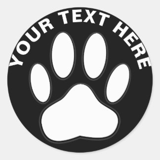 Sticker Rond Texte personnalisé Empreinte de patte blanc