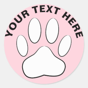 Sticker Rond Texte personnalisé Empreinte de patte blanc Pastel