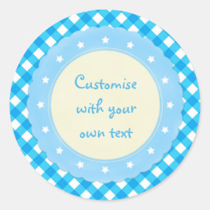 Sticker Rond Texte personnalisé En vichy bleu clair