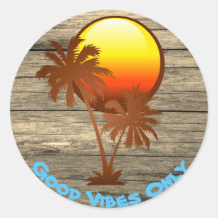 Sticker Rond Texte personnalisé Good Vibes uniquement Sunset Pi