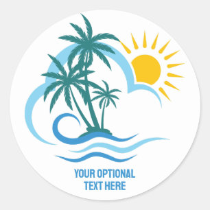 Sticker Rond Texte personnalisé Îles tropicales
