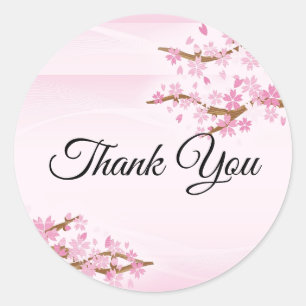 Sticker Rond Texte personnalisé Japonais Rose cerisier Merci en