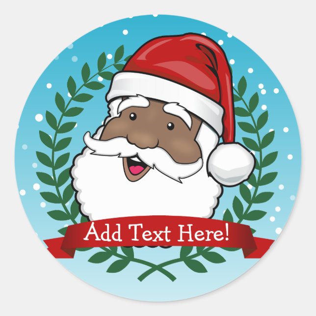 Sticker Rond Texte personnalisé Jolly Ethnic Père Noël (Devant)