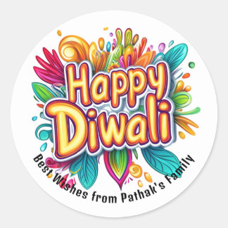 Sticker Rond Texte personnalisé, Joyeux Diwali Color Burst