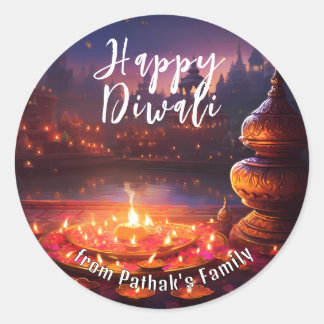 Sticker Rond Texte personnalisé, Joyeux Diwali Lumières du Temp