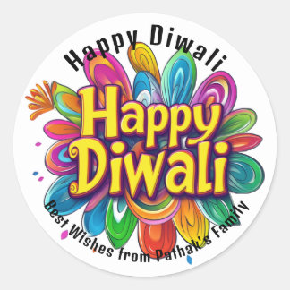 Sticker Rond Texte personnalisé, Joyeux Diwali Petal Burst