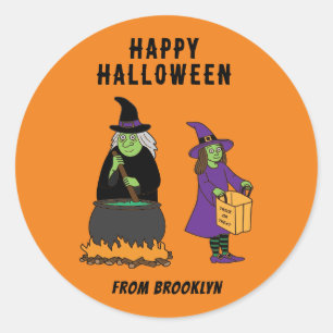 Sticker Rond Texte personnalisé Joyeux sorcières d'Halloween