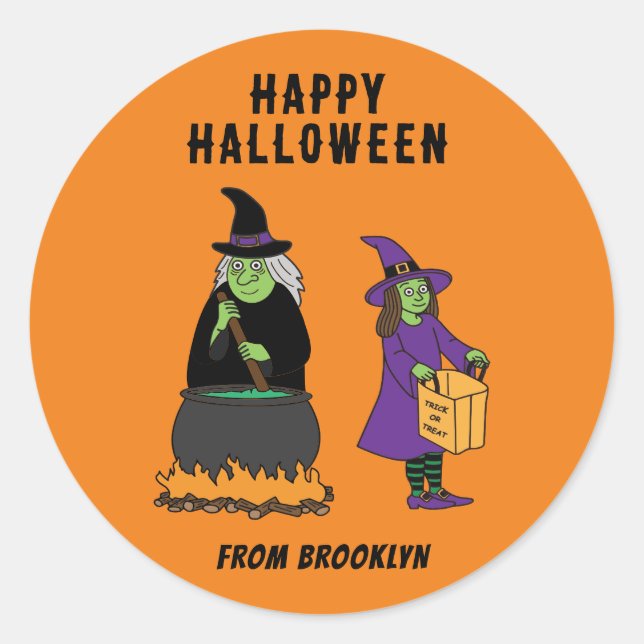 Sticker Rond Texte personnalisé Joyeux sorcières d'Halloween (Devant)