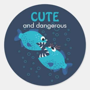 Sticker Rond Texte Personnalisé Mignonne Et Poisson Piranha Dan