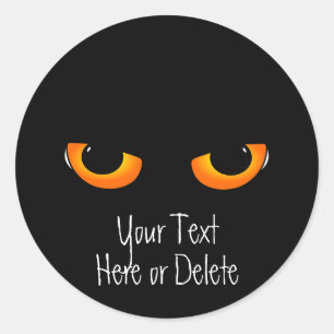 Sticker Rond Texte personnalisé Noir Kitty Chat Golden Eyes Hal