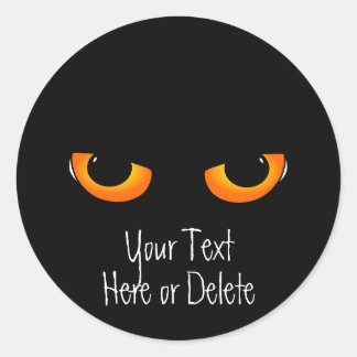 Sticker Rond Texte personnalisé Noir Kitty Chat Golden Eyes Hal