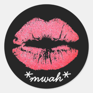 Sticker Rond Texte personnalisé Pink Listick Kiss Lip Maquillag
