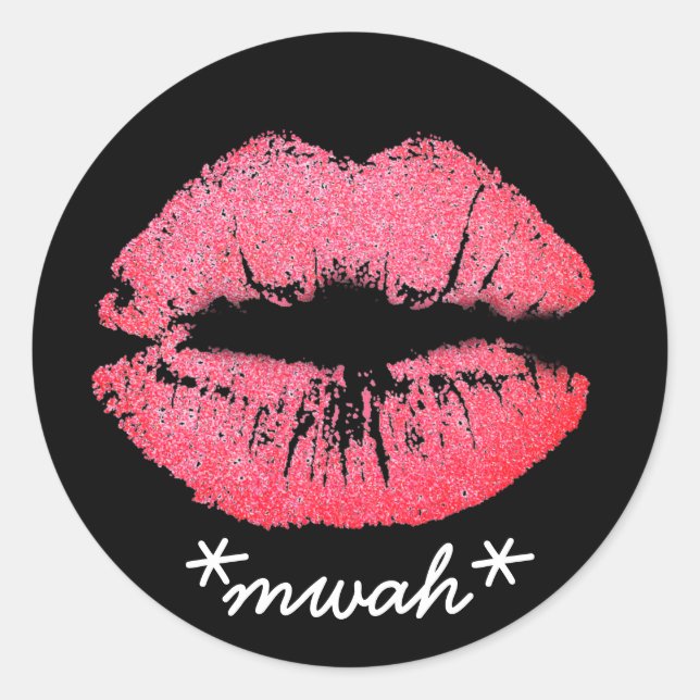 Sticker Rond Texte personnalisé Pink Listick Kiss Lip Maquillag (Devant)