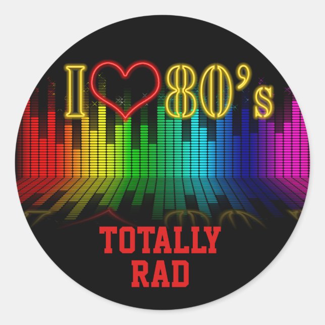 Sticker Rond Texte personnalisé Retro I Love 80's Music Totally (Devant)