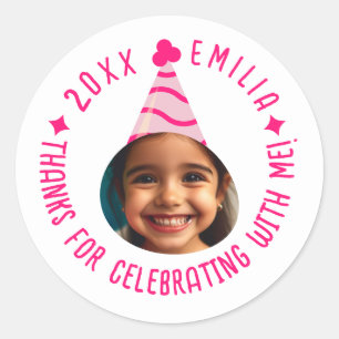 Sticker Rond Texte photo modifiable Anniversaire Merci Casquett