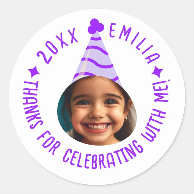 Sticker Rond Texte photo modifiable Anniversaire Merci Casquett (Devant)