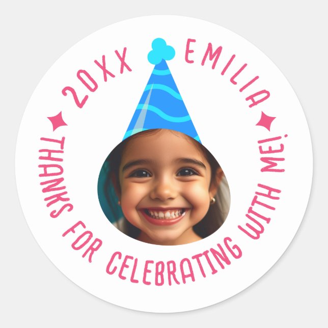 Sticker Rond Texte photo modifiable Anniversaire Merci Casquett (Devant)