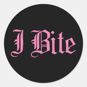 Sticker Rond Texte rose "I Bite"
