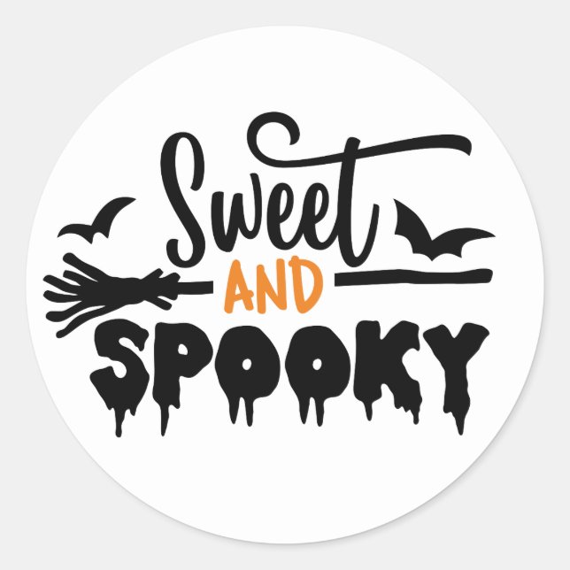 Sticker Rond Texte Typographique Éffrayant Et Doux D'Halloween (Devant)