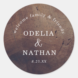 Sticker Rond Texture élégante de grain de bois rustique Mariage