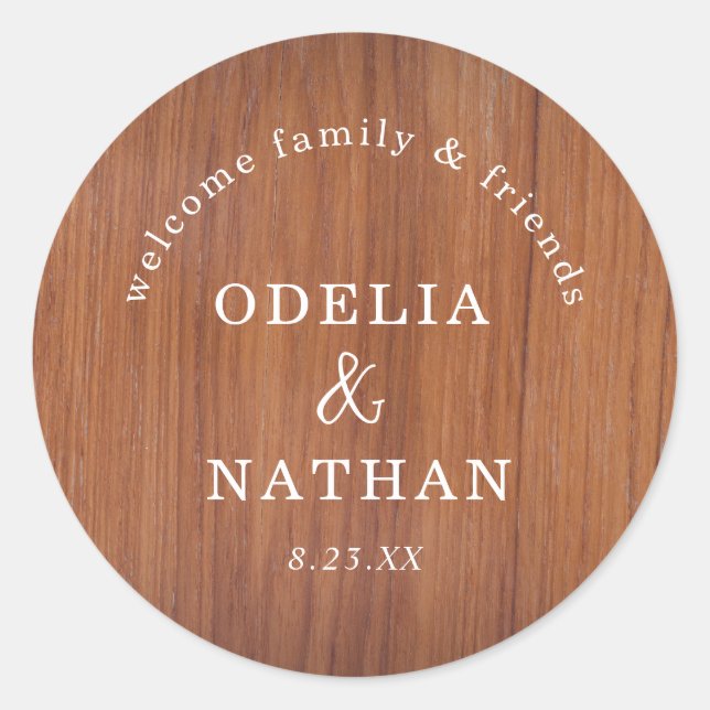 Sticker Rond Texture élégante de grain de bois rustique Mariage (Devant)