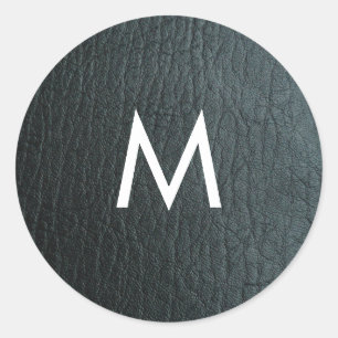 Sticker Rond Texture en cuir noir monogramme Faux