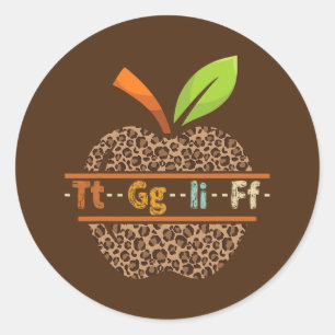 Sticker Rond TGIF Leopard Apple School Teache