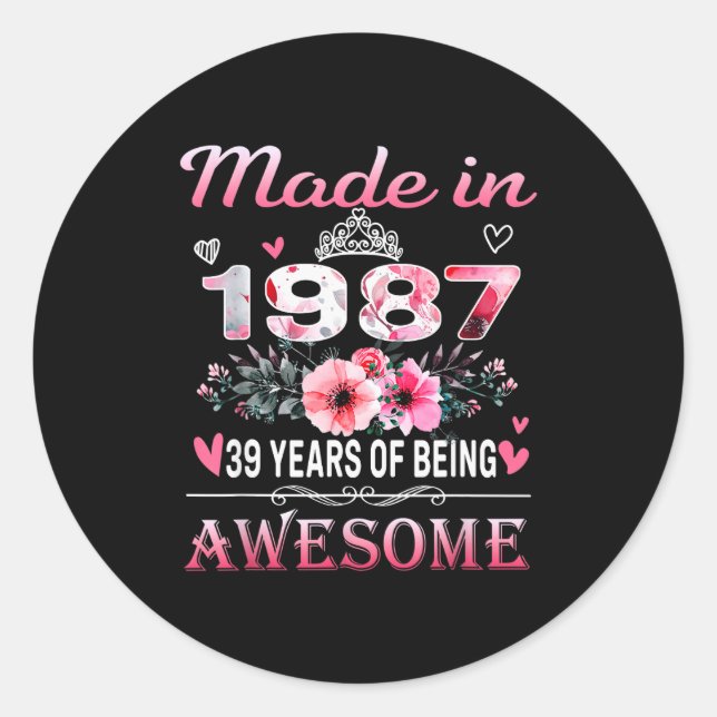 Sticker Rond &#; th Birthday Made In 1987 &#;  Years Of Being A (Devant)