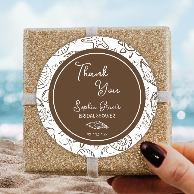 Sticker Rond Thank You Brown Seashells Doodles (Créateur téléchargé)