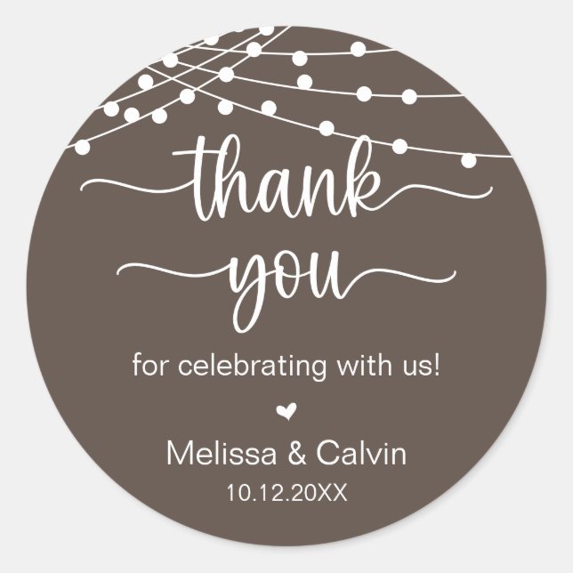 Sticker Rond Thank you for celebrating with us Rustic Wedding (Devant)