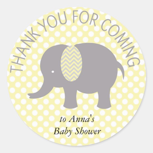 Sticker Rond Thank you for coming ELephant Baby Shower (Devant)