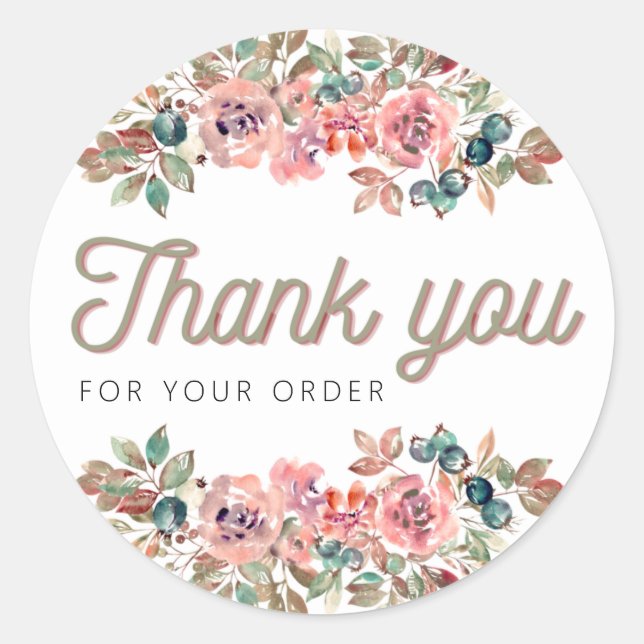 Sticker Rond Thank you for your order sticker, flower, minimali (Devant)