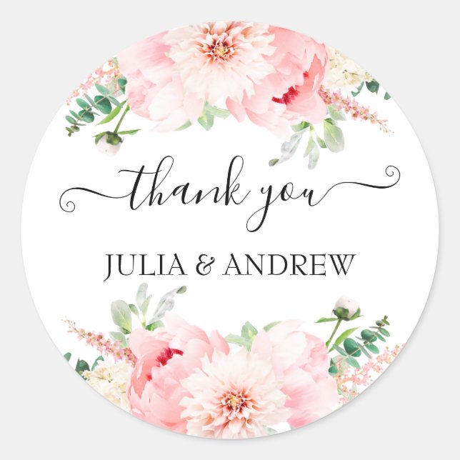 Sticker Rond "Thank you !" propre à un client, floral, beau (Devant)