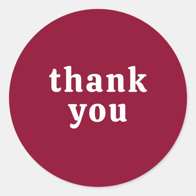 Sticker Rond Thank You Simple Retro Font Wedding Berry Red (Devant)