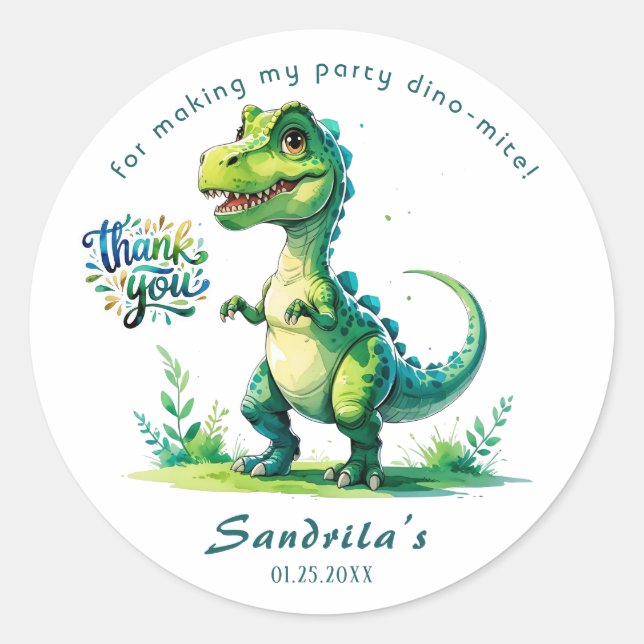 Sticker Rond Thank You  Watercolor Dinosaur  (Devant)