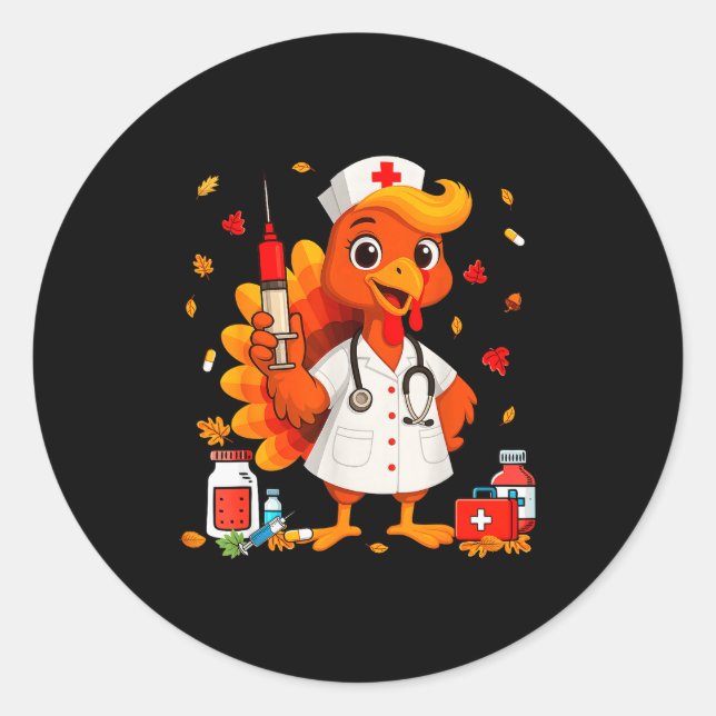 Sticker Rond Thankful Turkey Funny Scrub Nurse Fall Thanksgivin (Devant)
