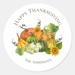 Sticker Rond Thanksgiving automne Citrouilles d'automne personn
