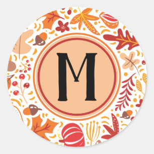 Sticker Rond Thanksgiving Automne Feuillage de feuillage Monogr