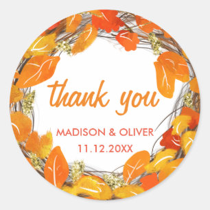 Sticker Rond Thanksgiving Automne Feuilles De L'Automne Merci D