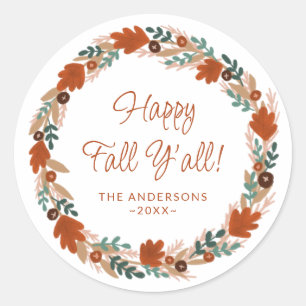 Sticker Rond Thanksgiving Autumn Wreath Happy Fall Y’all