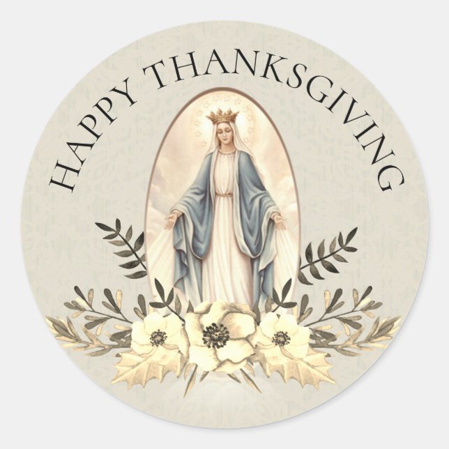 Sticker Rond Thanksgiving béni de Vierge Marie floral (Devant)