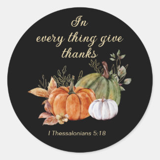 Sticker Rond Thanksgiving Bible chrétienne Verse Citrouille