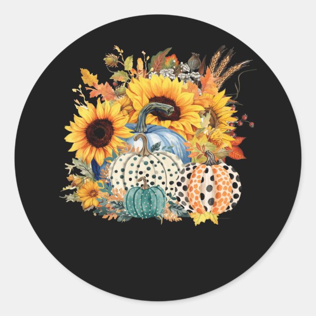 Sticker Rond Thanksgiving Citrouille Tournesol Automne Vacances (Devant)