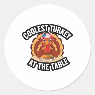 Sticker Rond Thanksgiving Coolest Turkey At The Table Thanksgiv