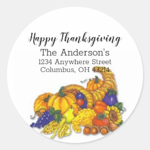 Sticker Rond Thanksgiving Cornucopia Return Adresse