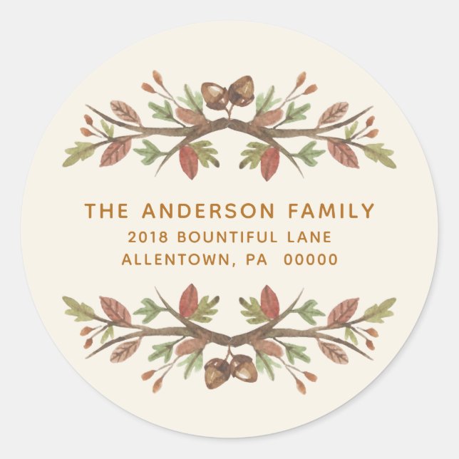 STICKER ROND THANKSGIVING CUTE FALL FOLIAGE ADRESSE DE RETOUR (Devant)