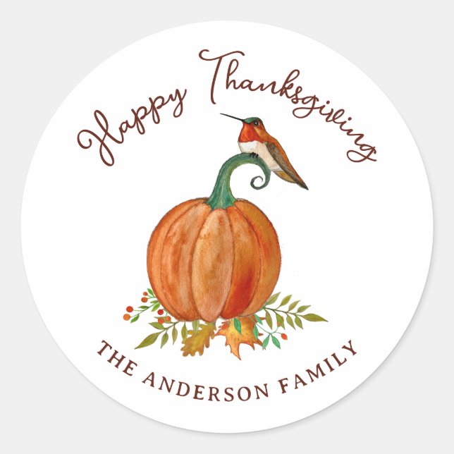 Sticker Rond Thanksgiving de colibri personnalisé (Devant)