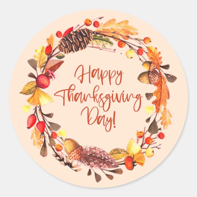 Sticker Rond Thanksgiving Fall Leaves Wreath (Devant)