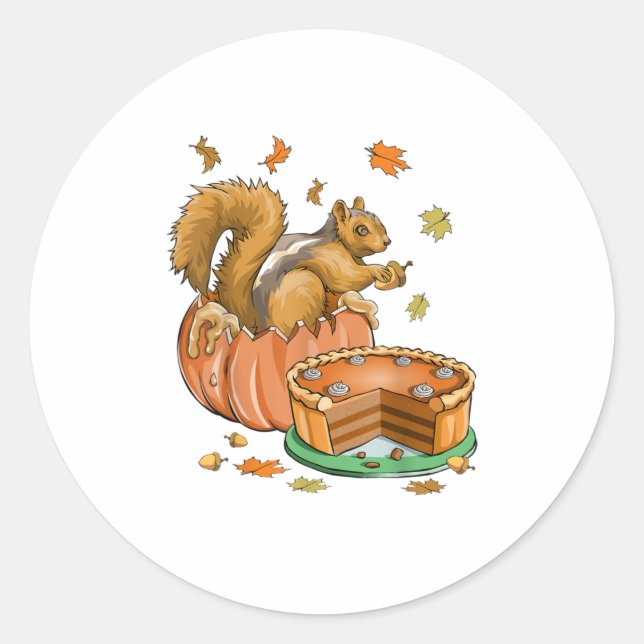 Sticker Rond Thanksgiving Halloween Citrouille Squirrel Funn (Devant)